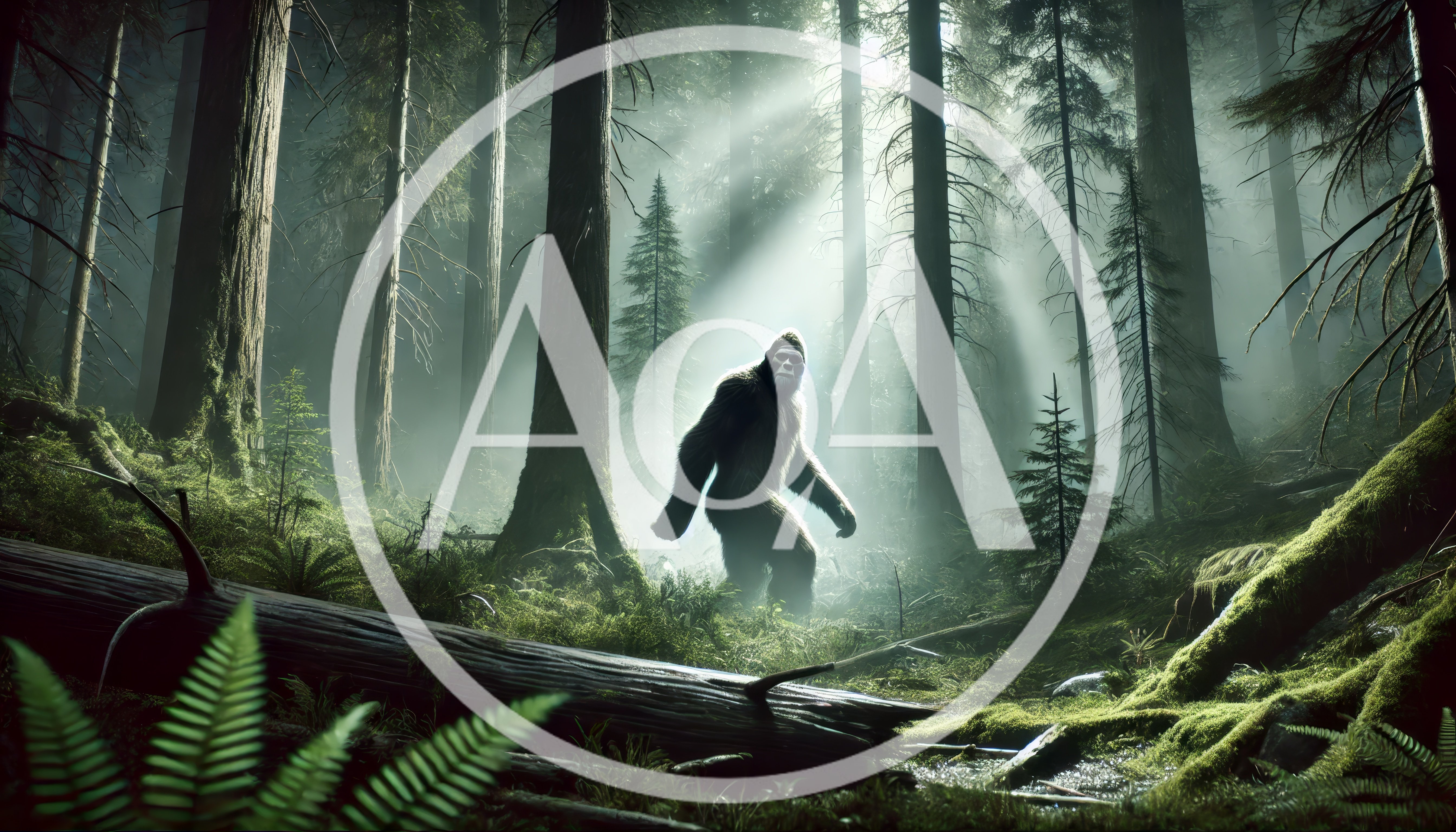 Bigfoot Walking Through A Misty Ancient Forest