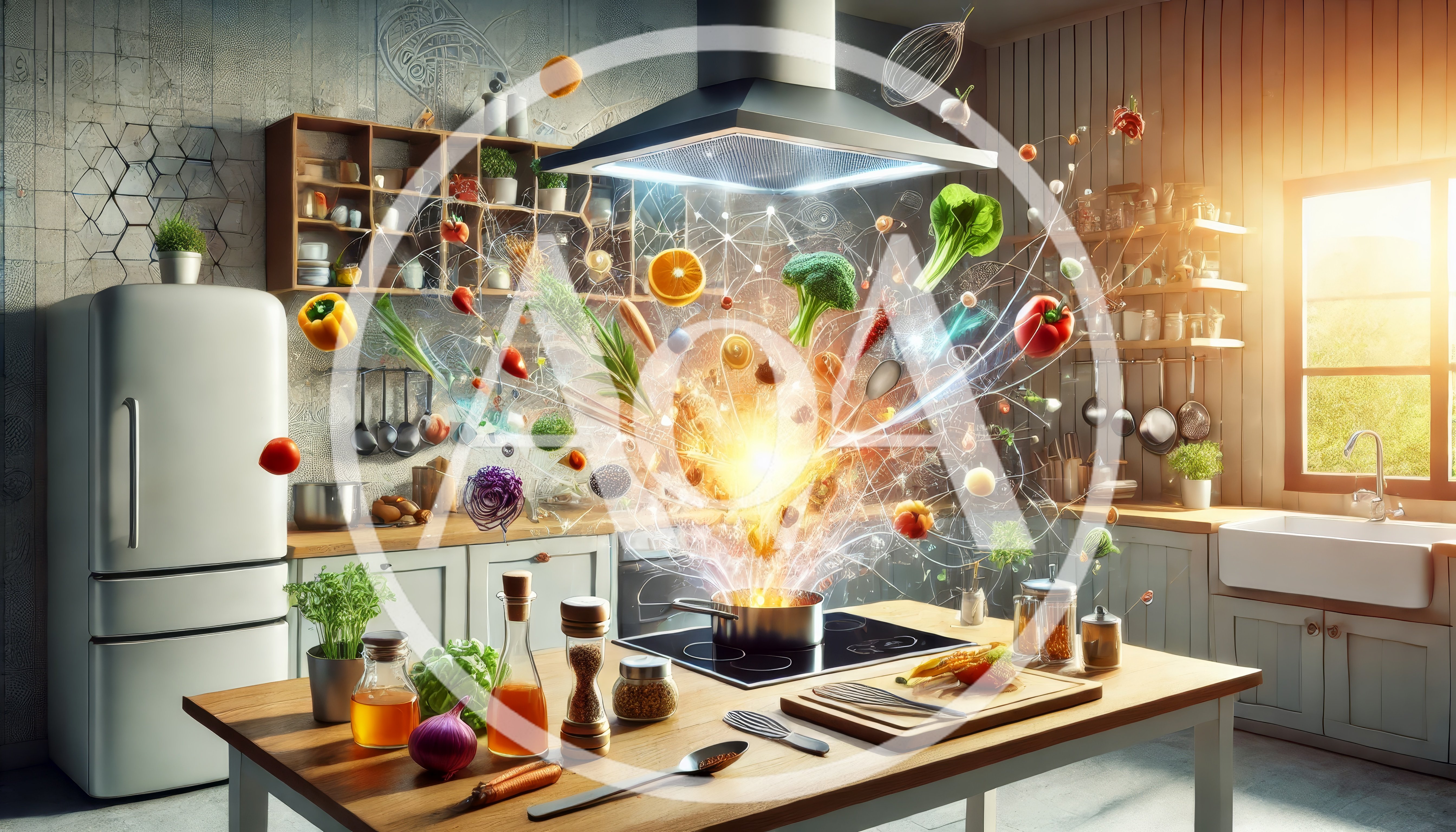 Magical Culinary Explosion of Fresh Ingredients in Kitchen