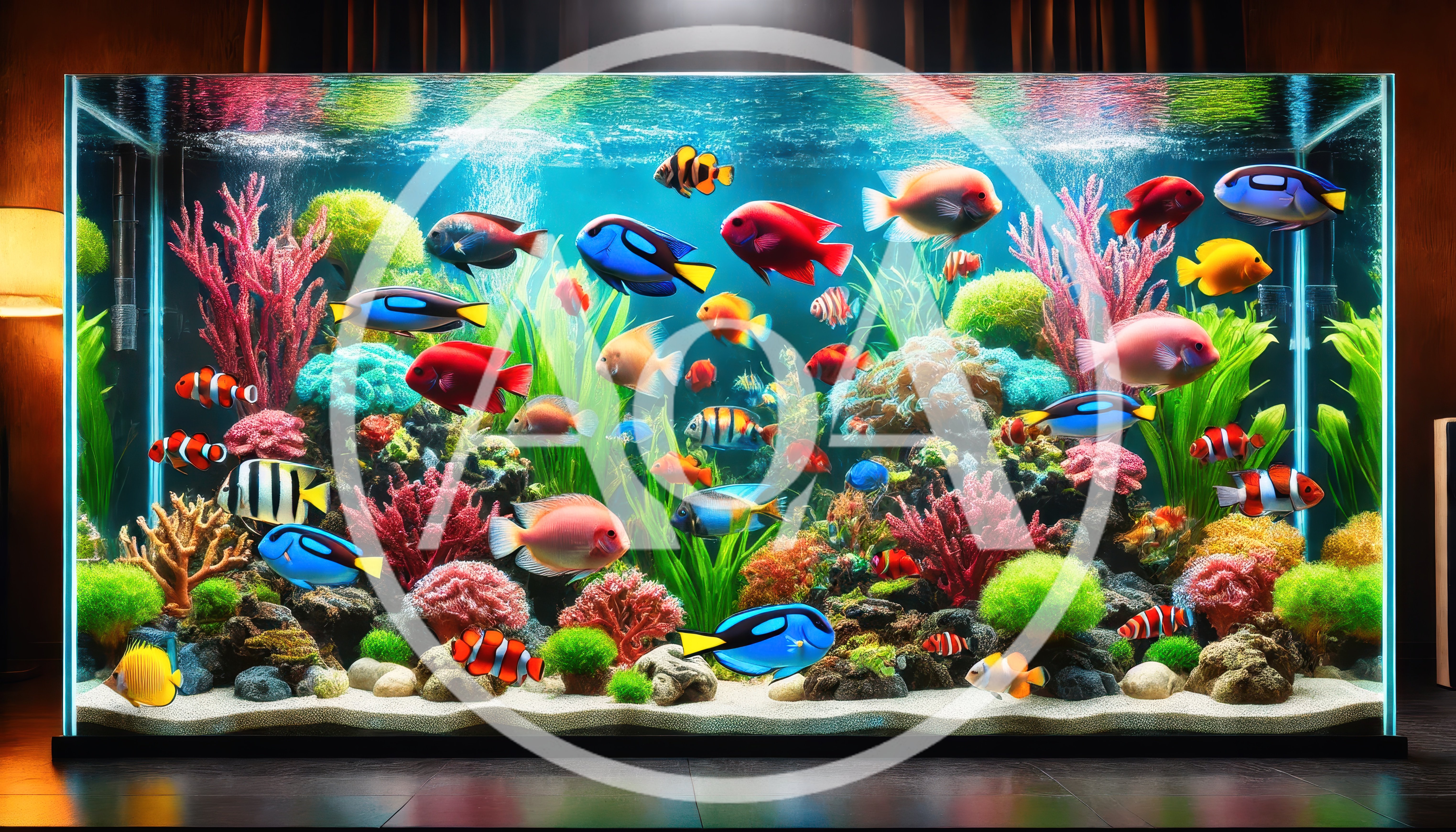 Vibrant Tropical Fish Swimming in a Large Aquarium