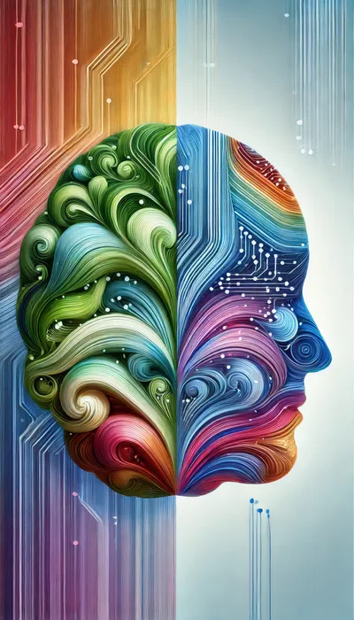 Abstract Human Profile Merging Organic Art And Digital Circuitry