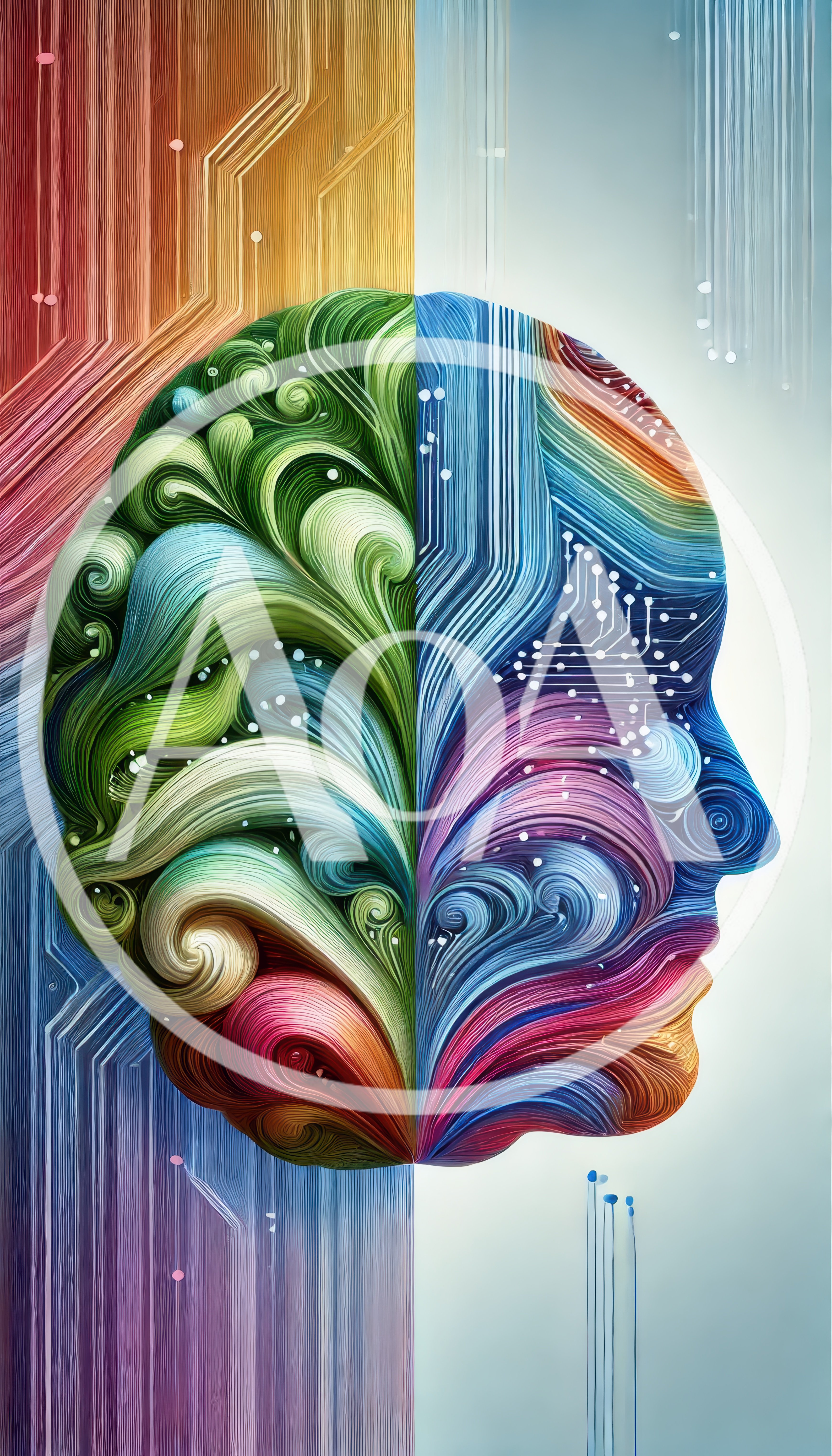 Abstract Human Profile Merging Organic Art And Digital Circuitry