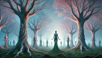 Ethereal Humanoid Tree Spirits in a Mystical Forest
