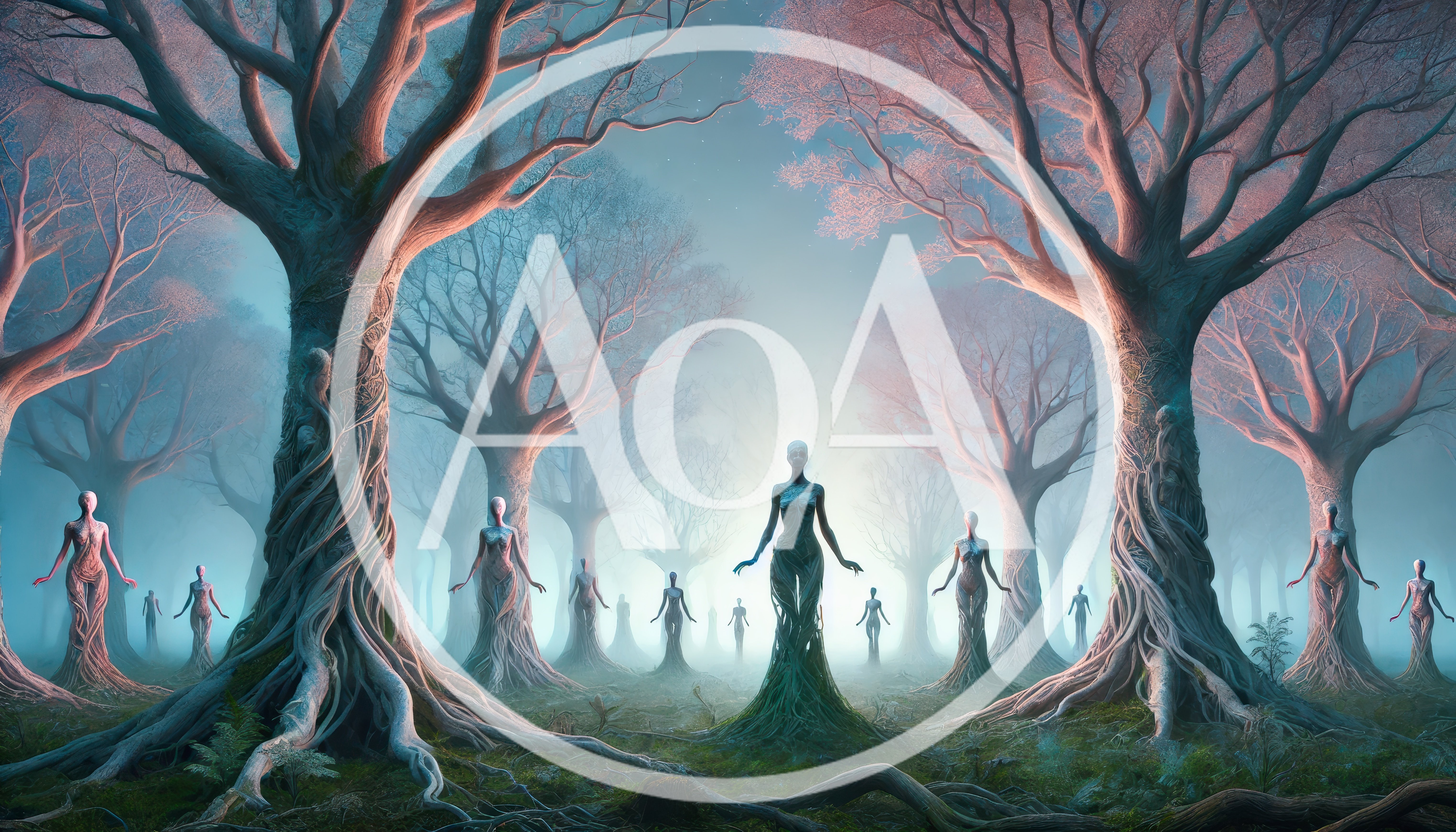 Ethereal Humanoid Tree Spirits in a Mystical Forest