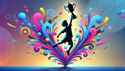 Silhouette Of A Child Celebrating With A Trophy