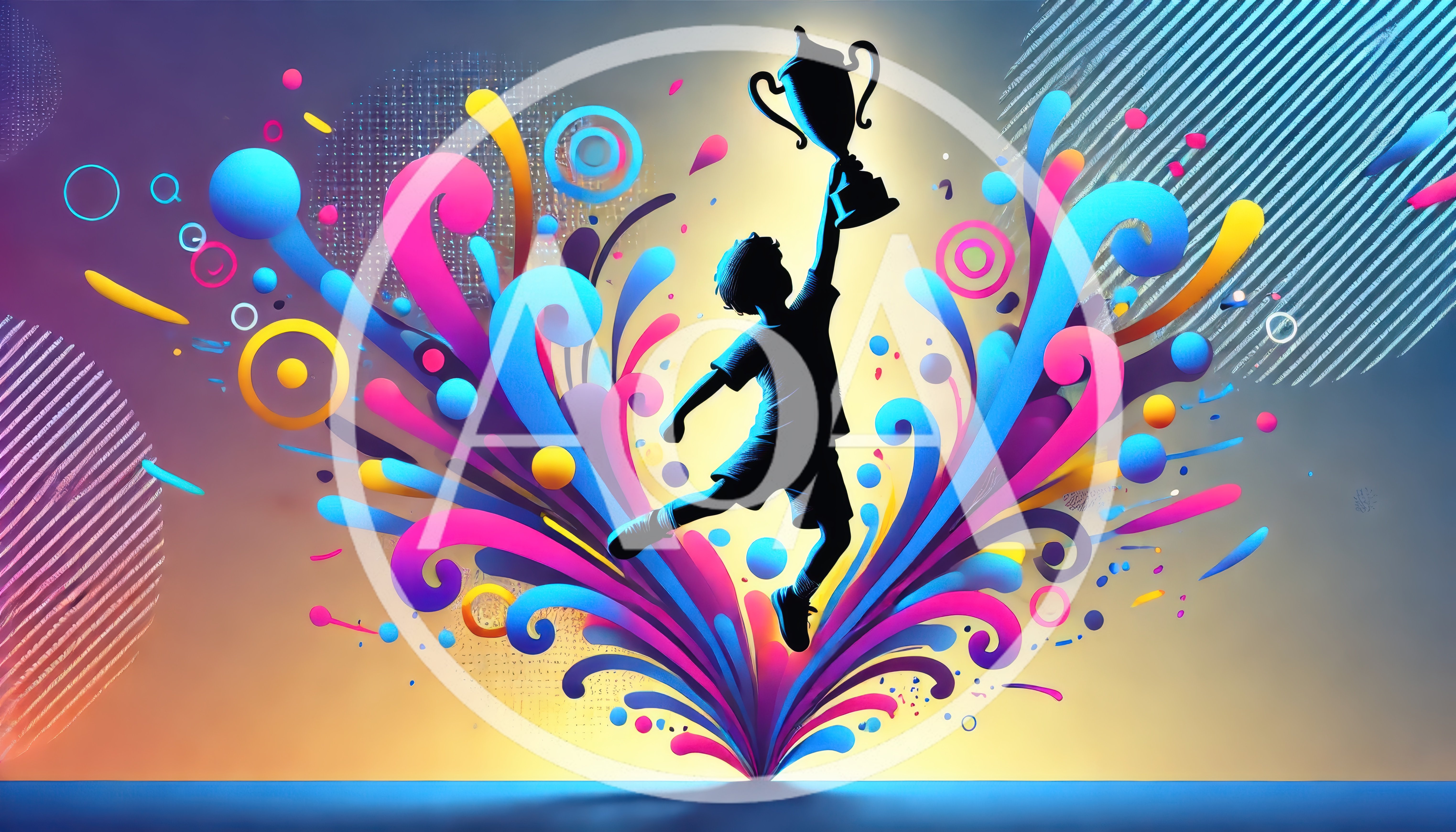 Silhouette Of A Child Celebrating With A Trophy