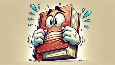 Anxious Anthropomorphic Book Character With Sweating Expression