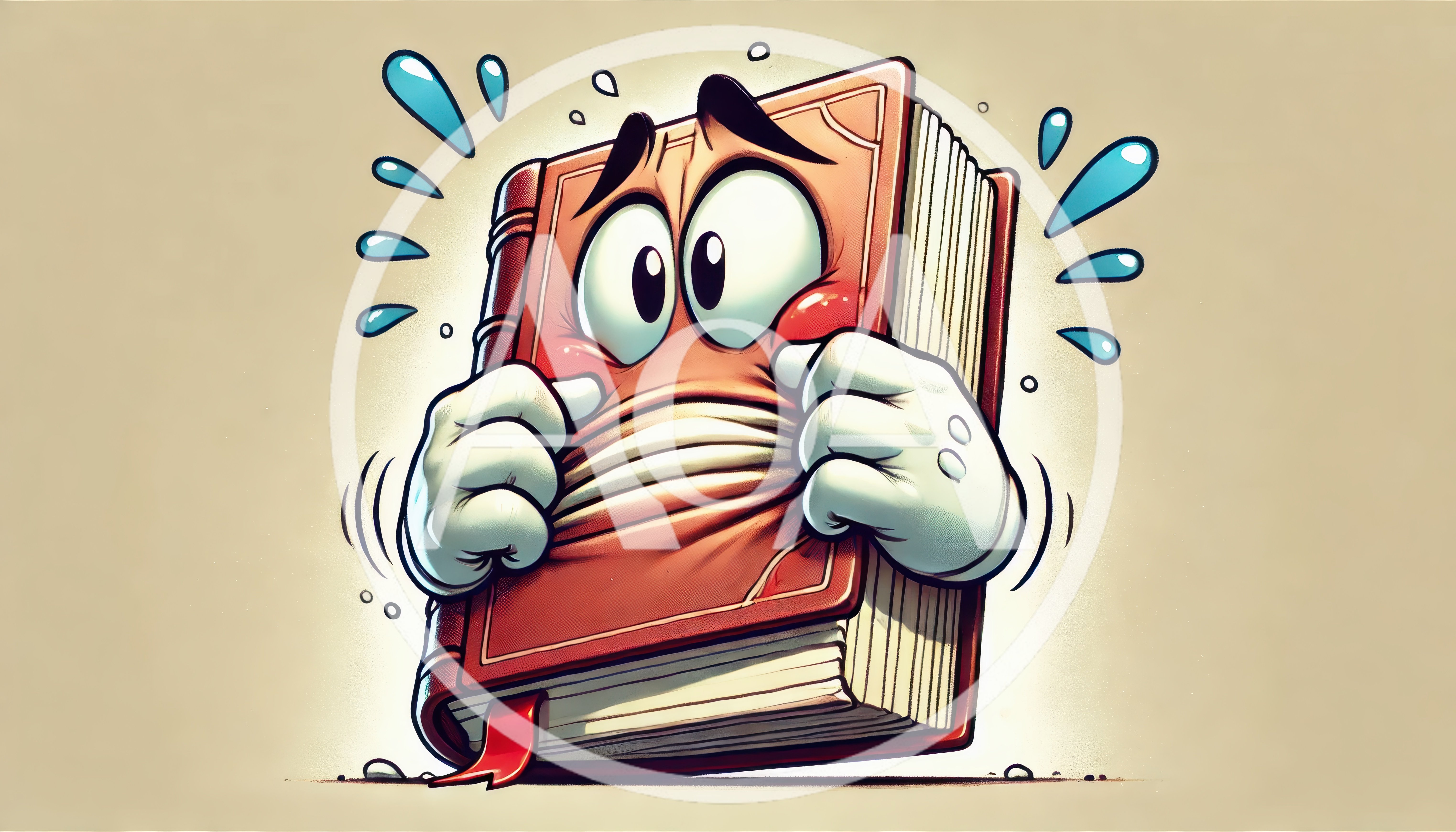 Anxious Anthropomorphic Book Character With Sweating Expression