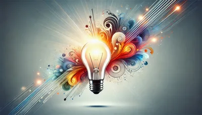 Glowing Light Bulb With Abstract Colorful Swirls