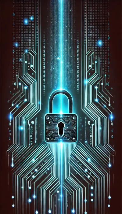 Digital Security Padlock With Glowing Circuit Board Background