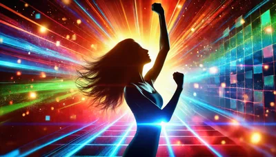 Silhouette Of A Woman Dancing In Vibrant Neon Light