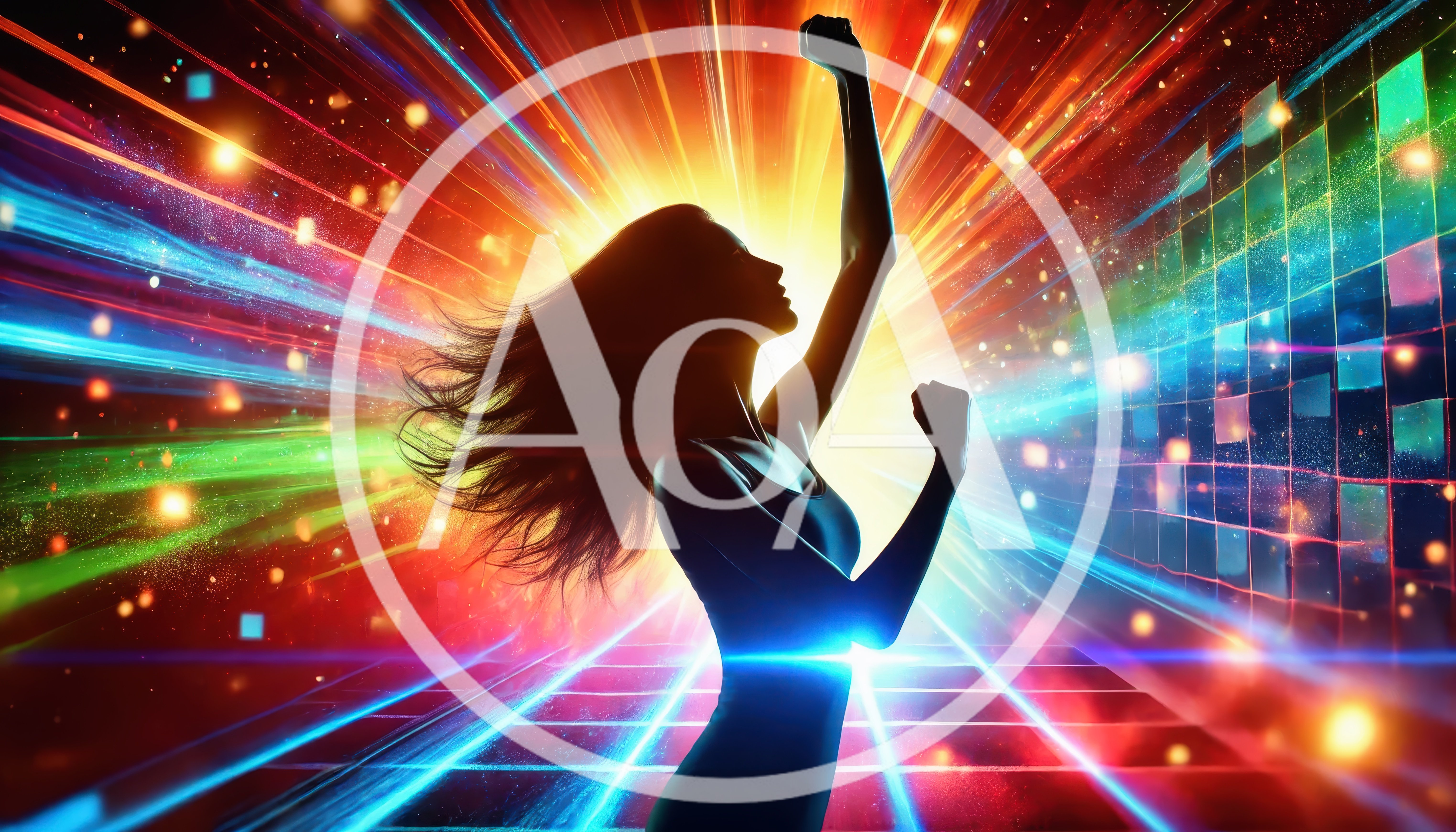 Silhouette Of A Woman Dancing In Vibrant Neon Light