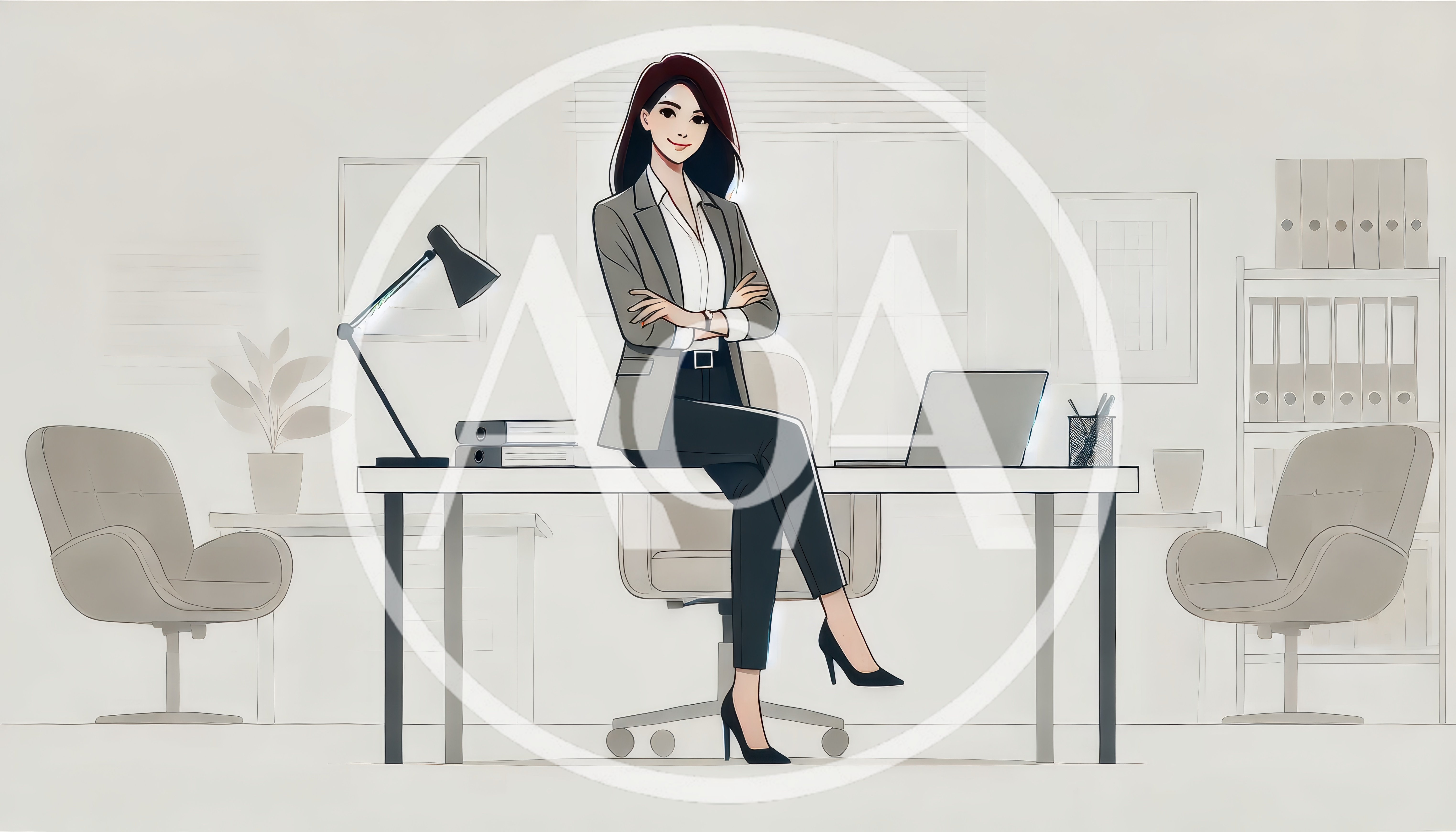 Professional Businesswoman Sitting On Office Desk