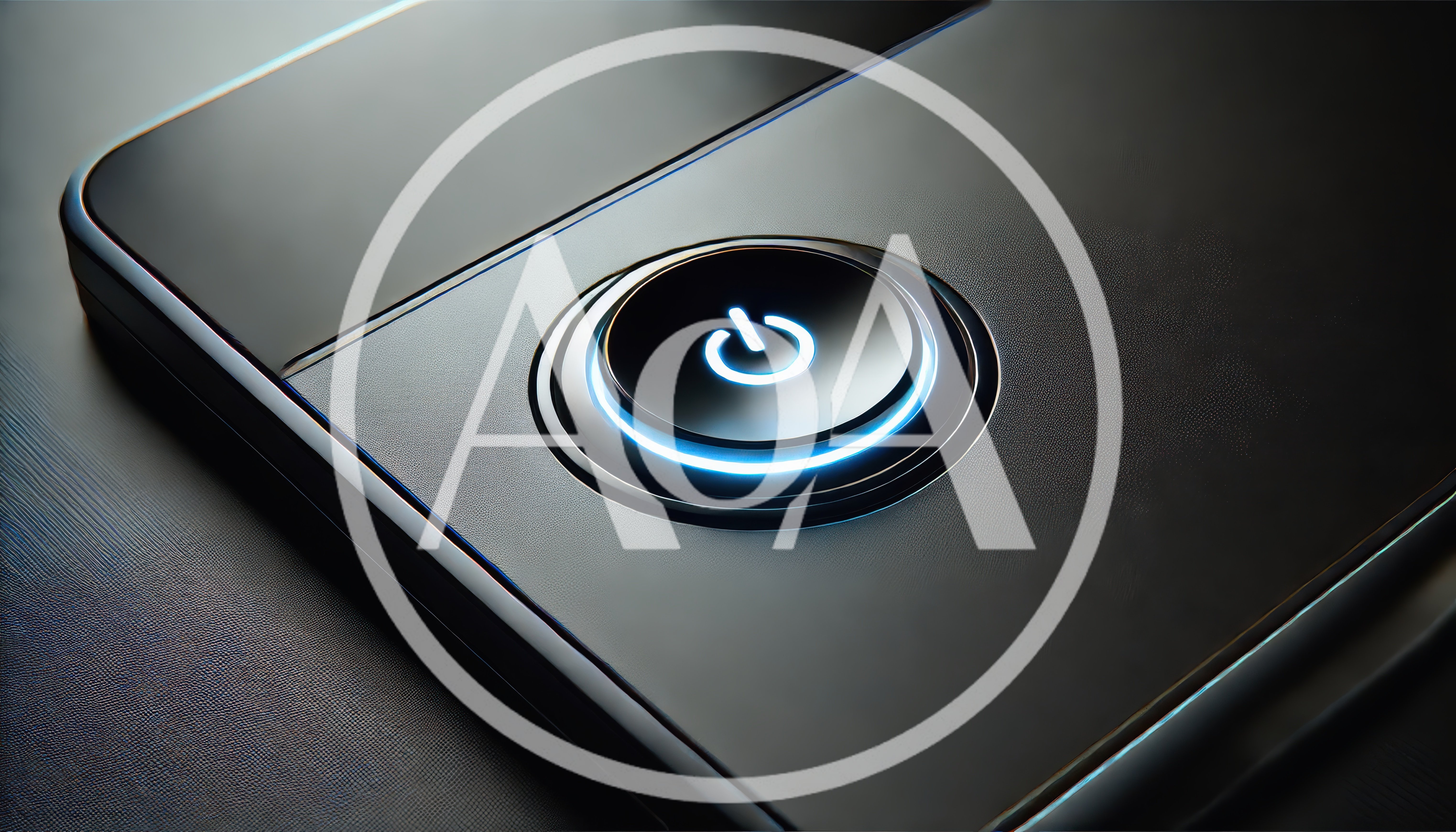 Glowing Power Button On A Sleek Black Device