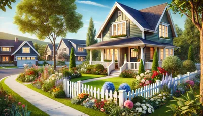 Charming Suburban House With Lush Garden And White Fence