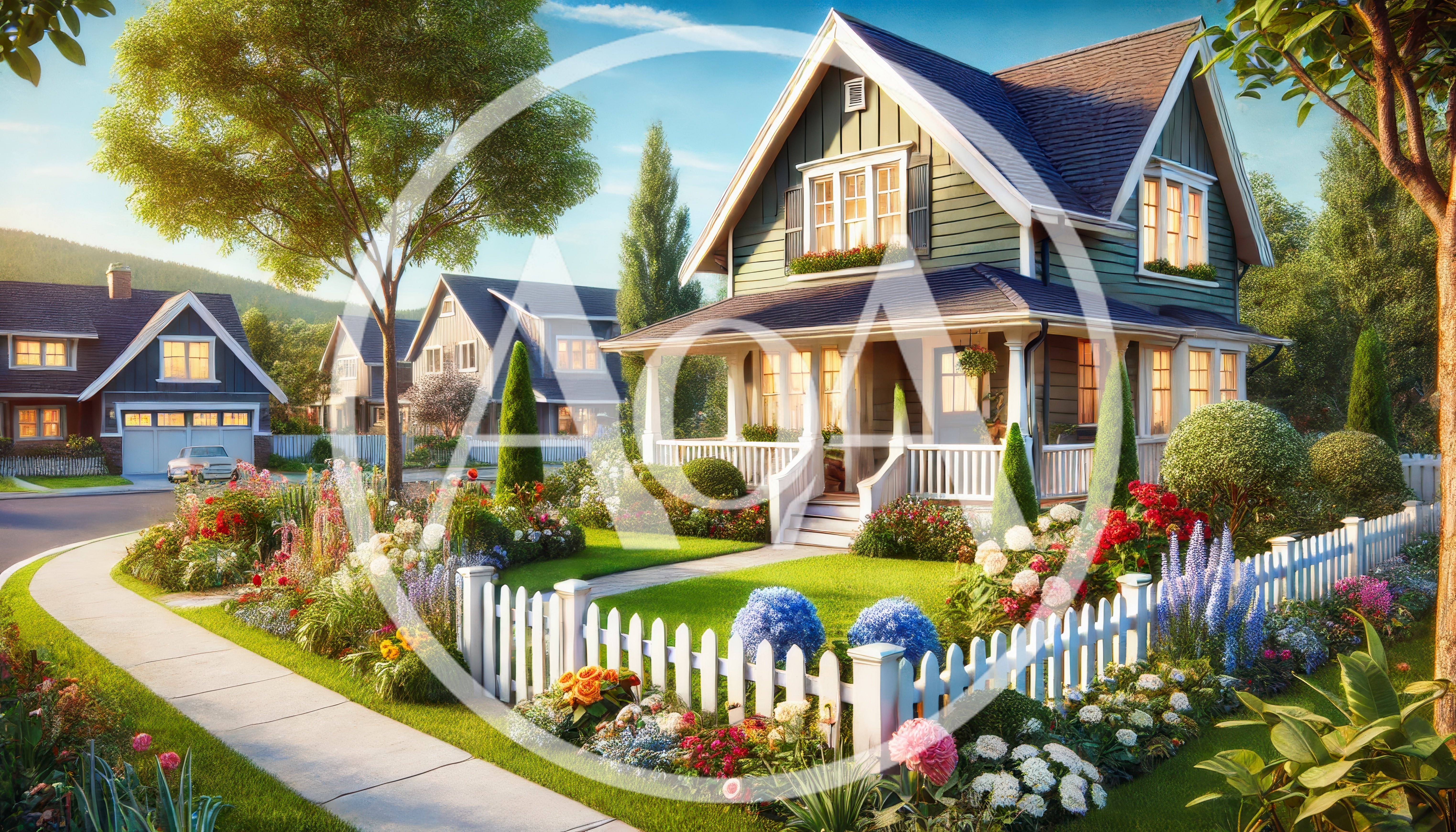 Charming Suburban House With Lush Garden And White Fence