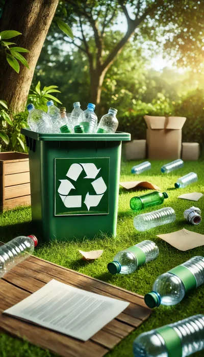 Green Recycling Bin Filled With Plastic Bottles Outdoors