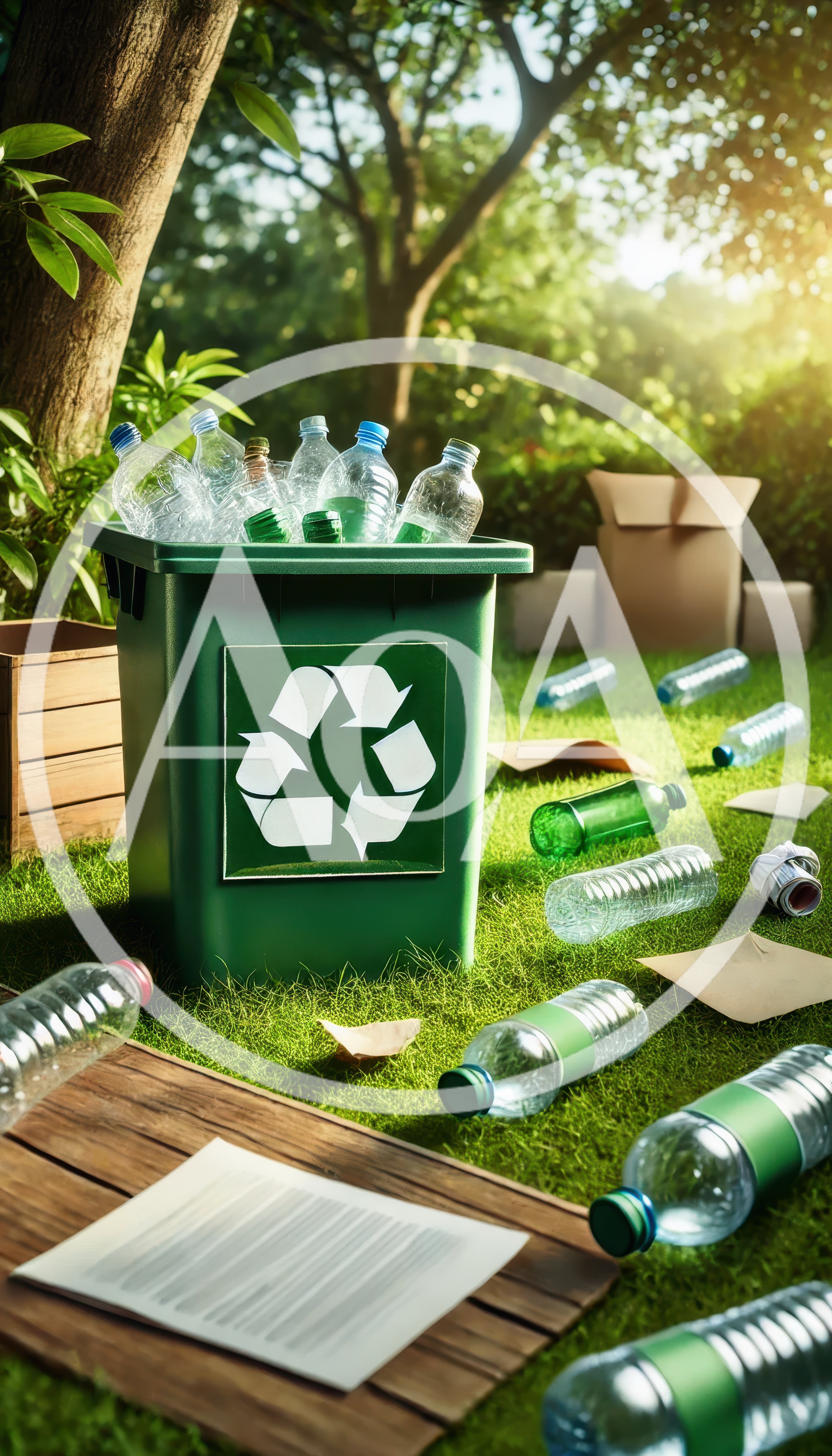 Green Recycling Bin Filled With Plastic Bottles Outdoors