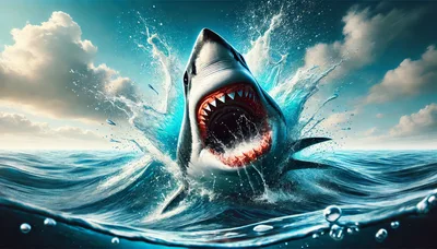 Great White Shark Breaching Ocean Surface