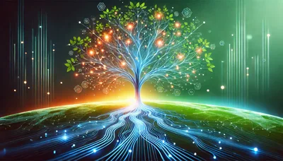 Digital Tree Of Life With Glowing Network Roots