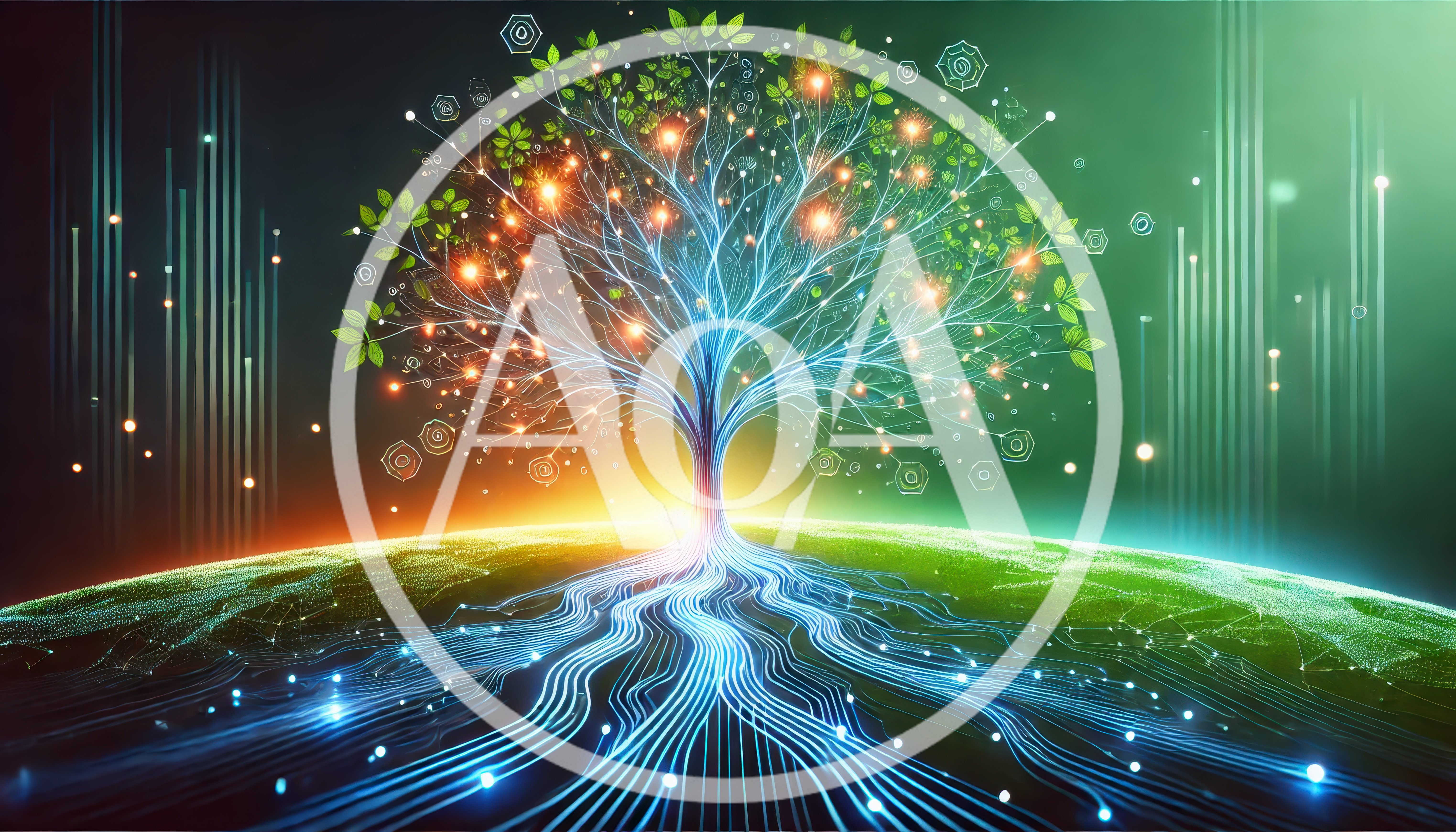 Digital Tree Of Life With Glowing Network Roots