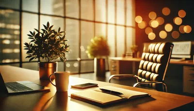 Modern Executive Office Desk With Laptop And Notebook