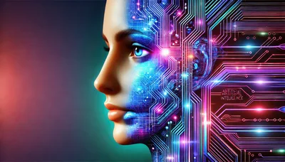 Digital Human Face Merged With Circuit Board Technology