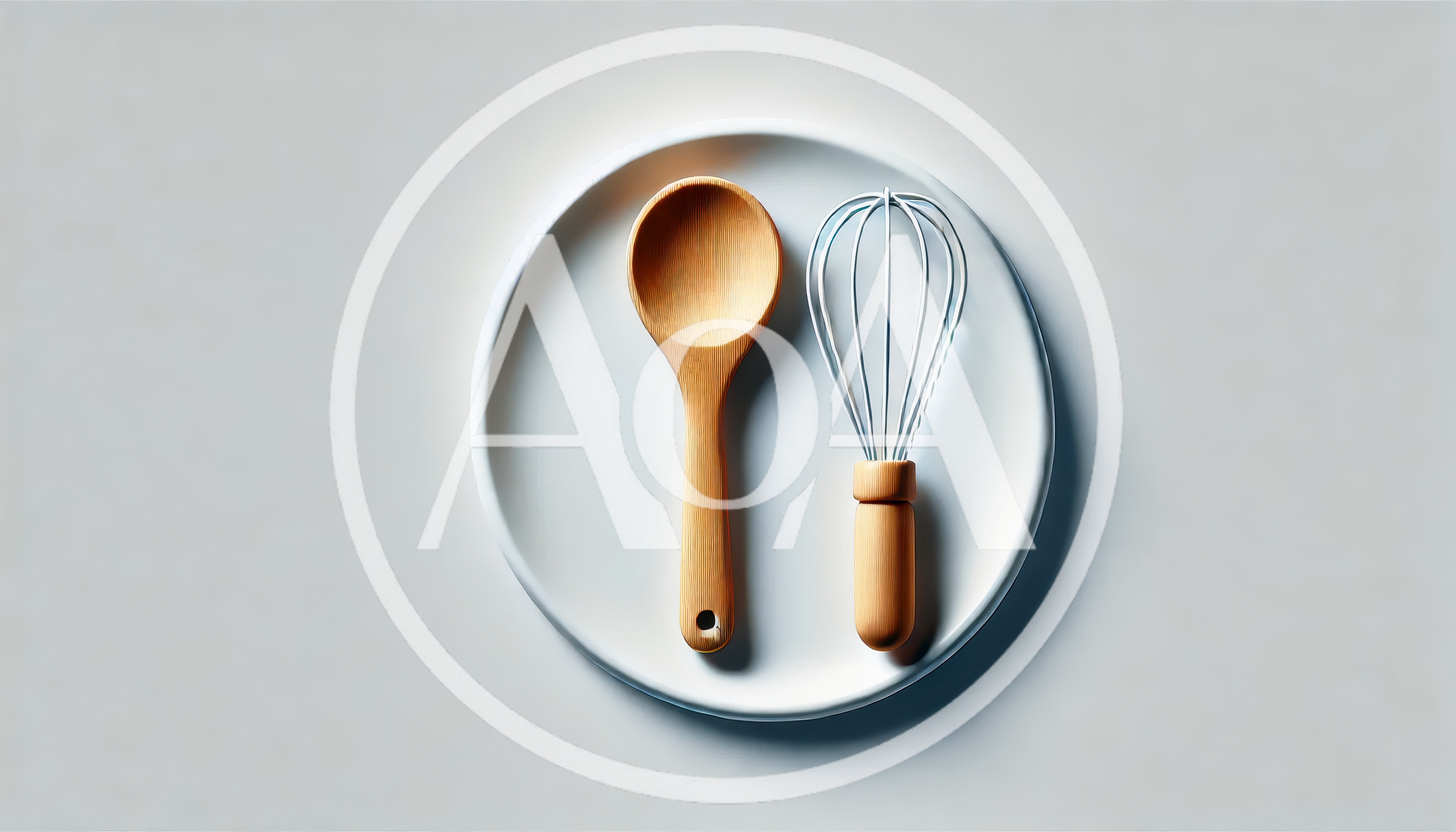 Wooden Spoon and Whisk on White Plate