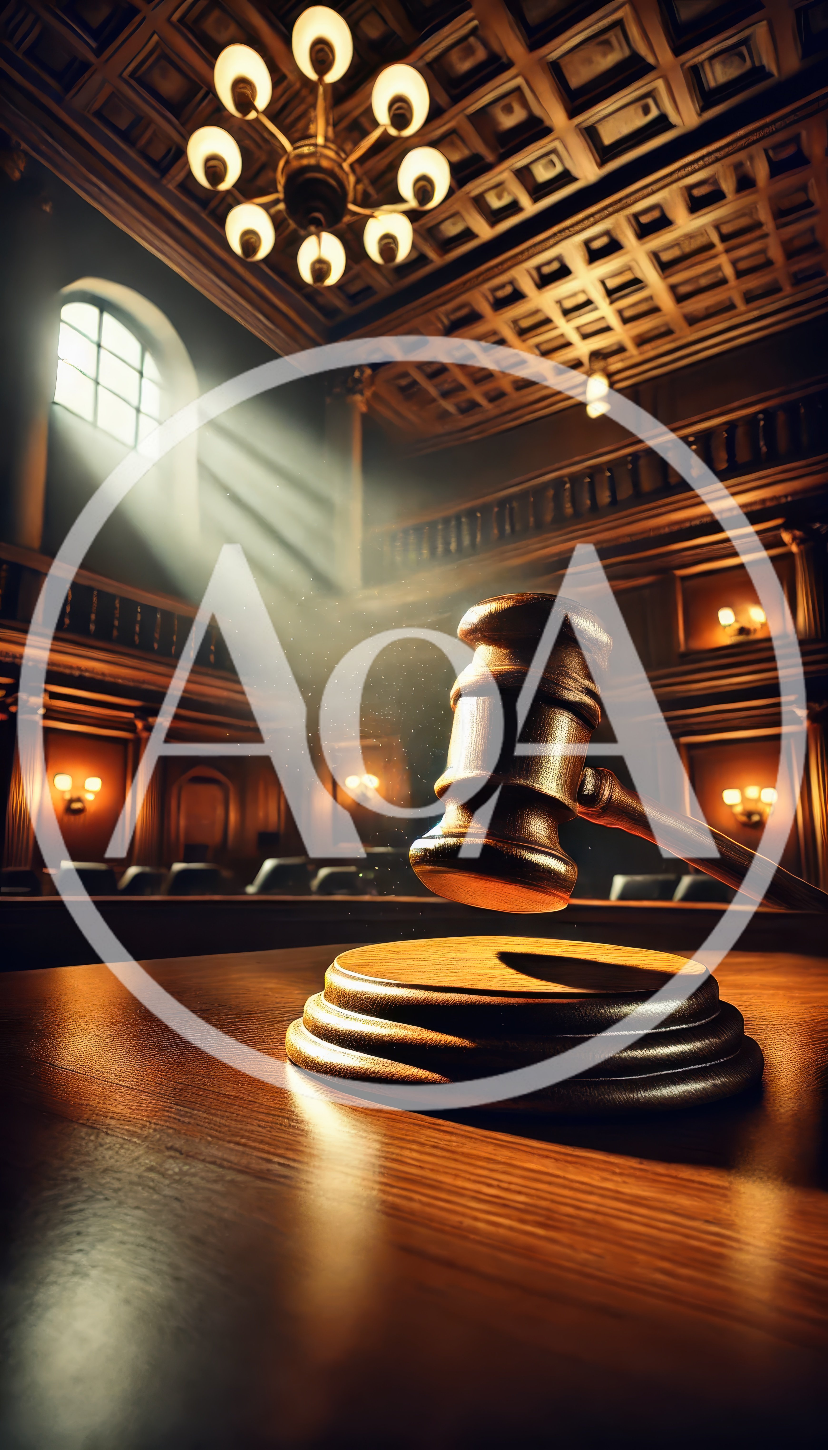 Wooden Gavel Resting On A Courtroom Bench
