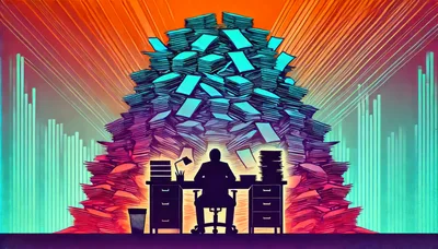Silhouette Of Overworked Employee Buried Under Paperwork