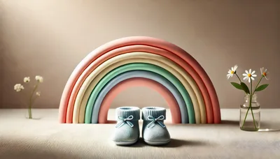 Baby Blue Booties With Rainbow Decor