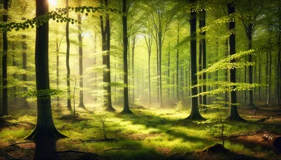 Sunlight Streaming Through A Lush Green Forest