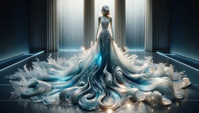 Ethereal Woman Wearing A Fluid Water Inspired Gown