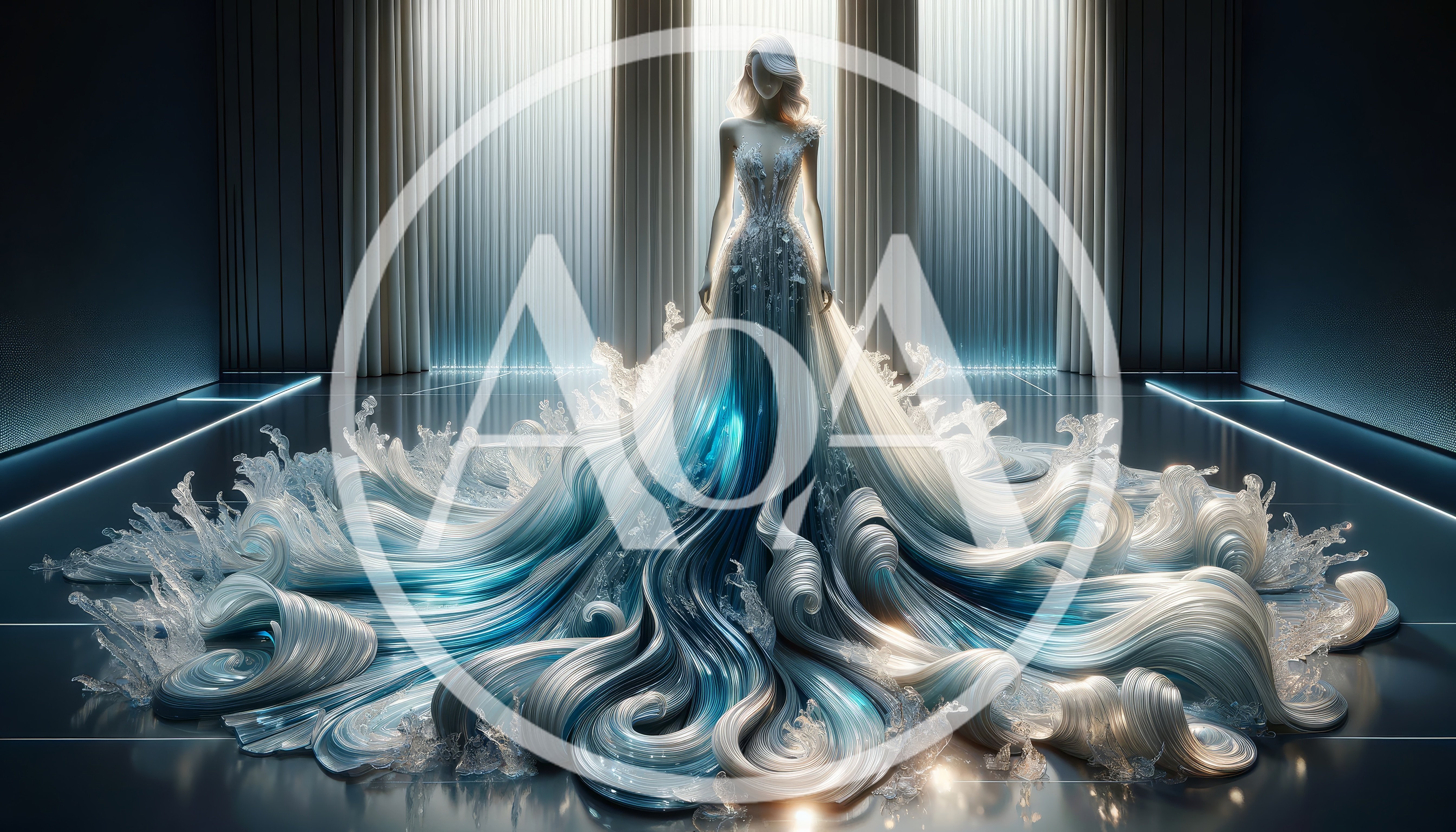 Ethereal Woman Wearing A Fluid Water Inspired Gown