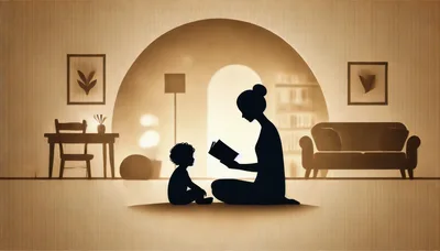 Silhouette of Mother Reading Book to Child