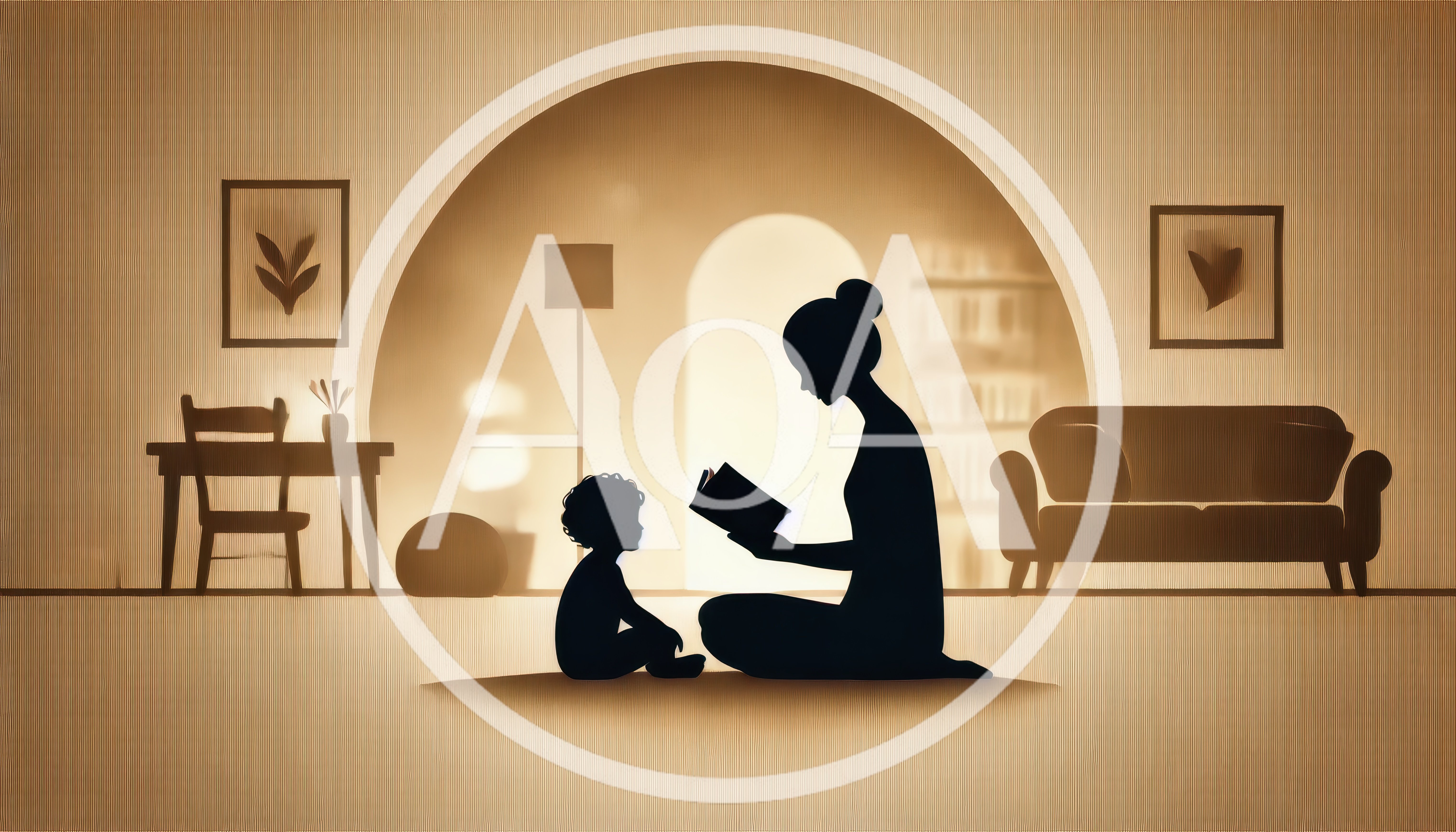 Silhouette of Mother Reading Book to Child