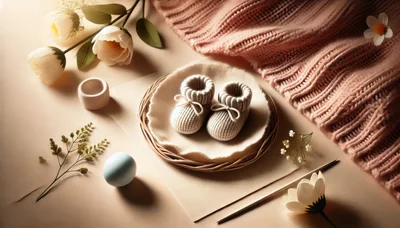 Knitted Baby Booties on a Decorative Plate