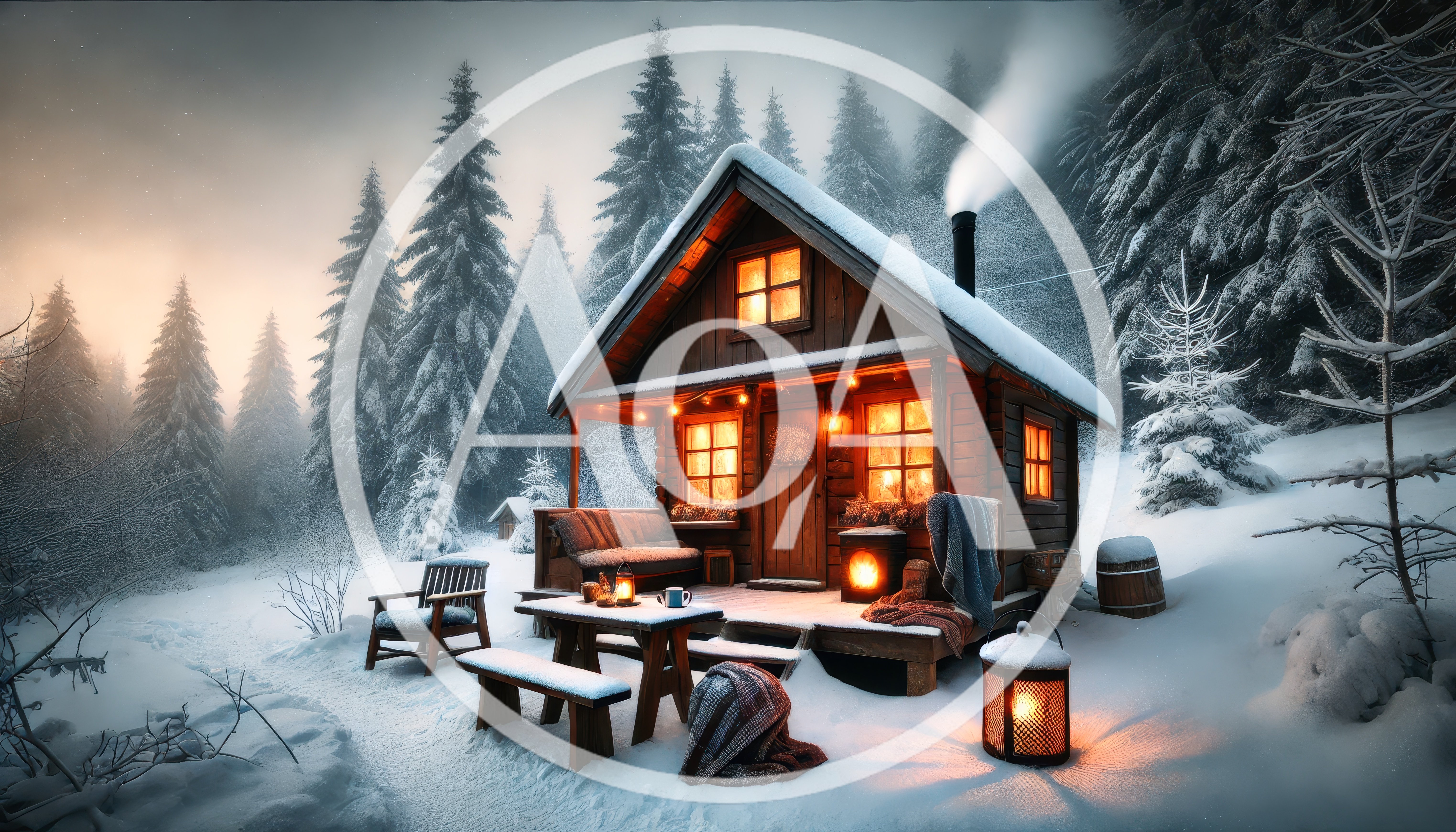 Cozy Wooden Cabin In Snowy Winter Forest