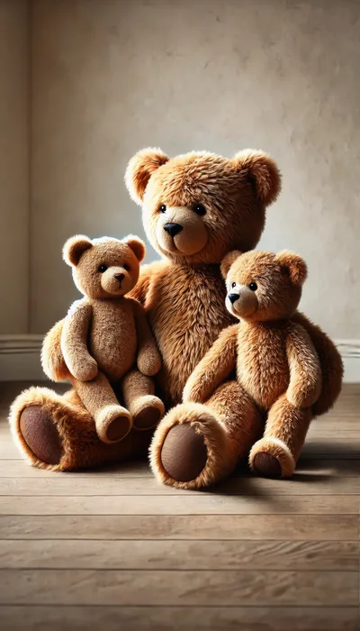 Three Brown Teddy Bears Sitting Together