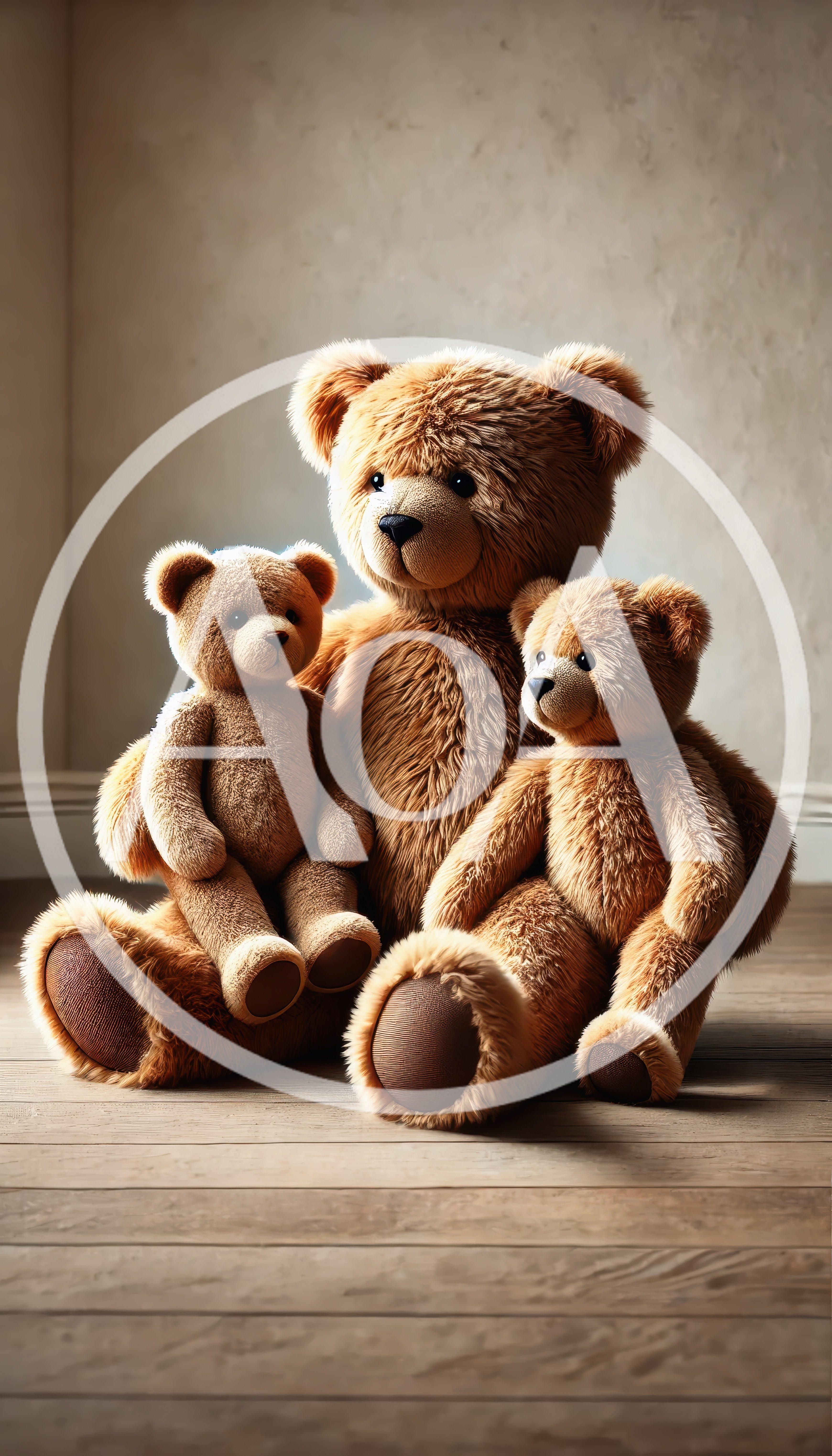 Three Brown Teddy Bears Sitting Together