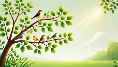 Four Colorful Birds Perched On A Tree Branch