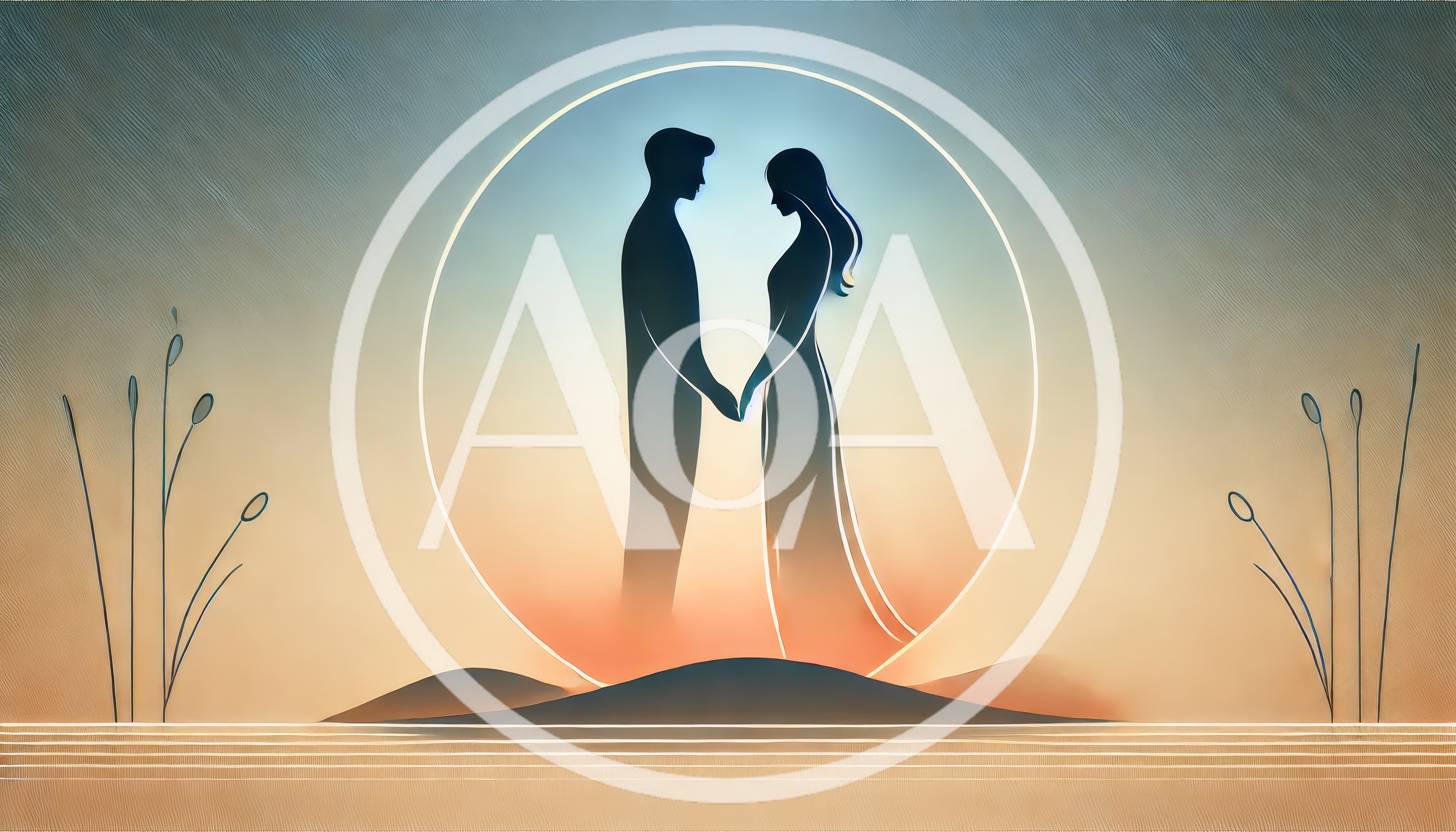 Silhouette Of A Couple Holding Hands In A Circle