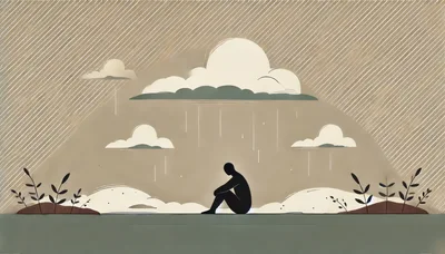 Silhouette Of A Person Sitting Alone Under Rain Clouds