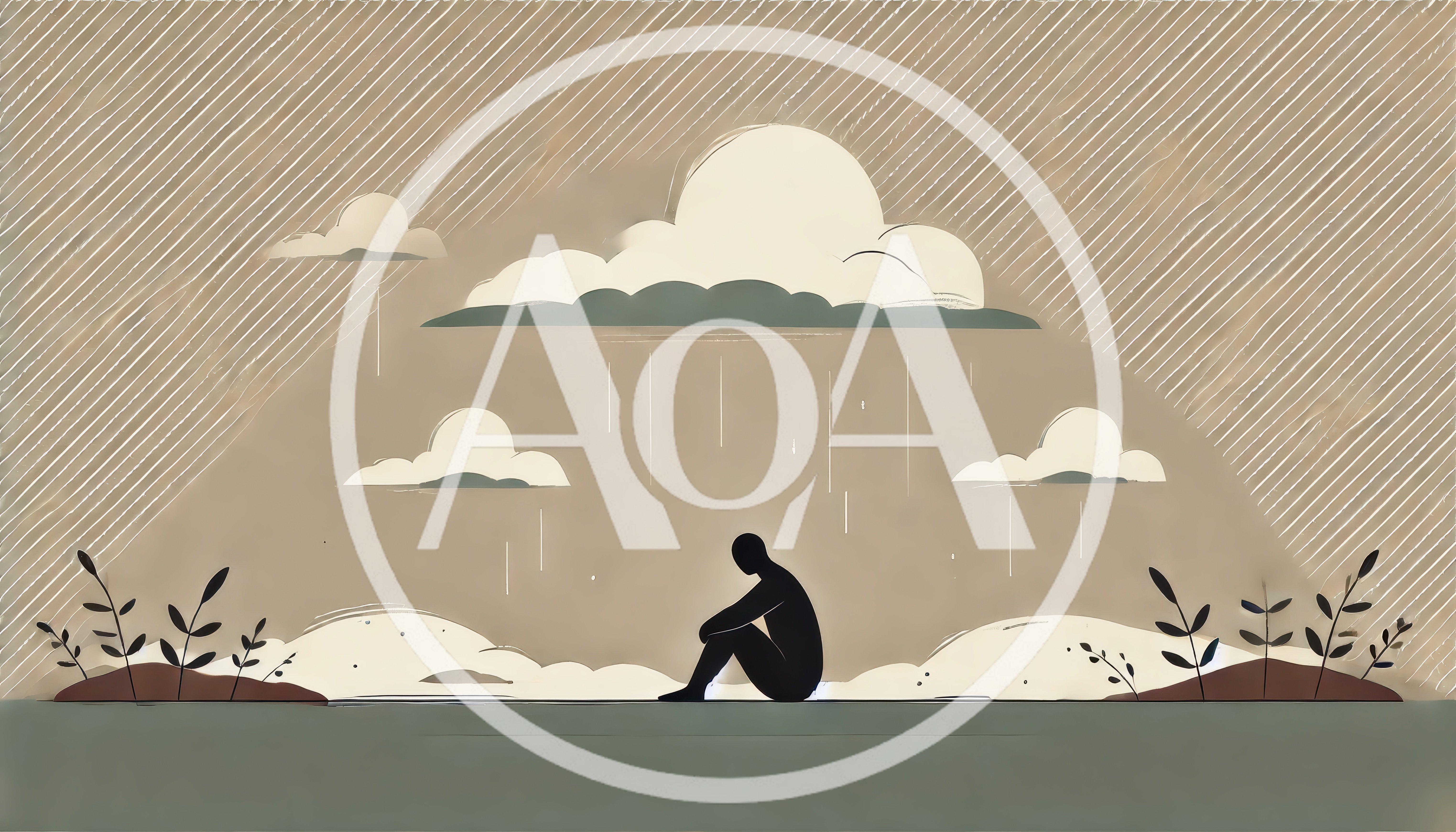 Silhouette Of A Person Sitting Alone Under Rain Clouds
