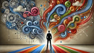 Businessman Standing Before Abstract Colorful Creative Flow