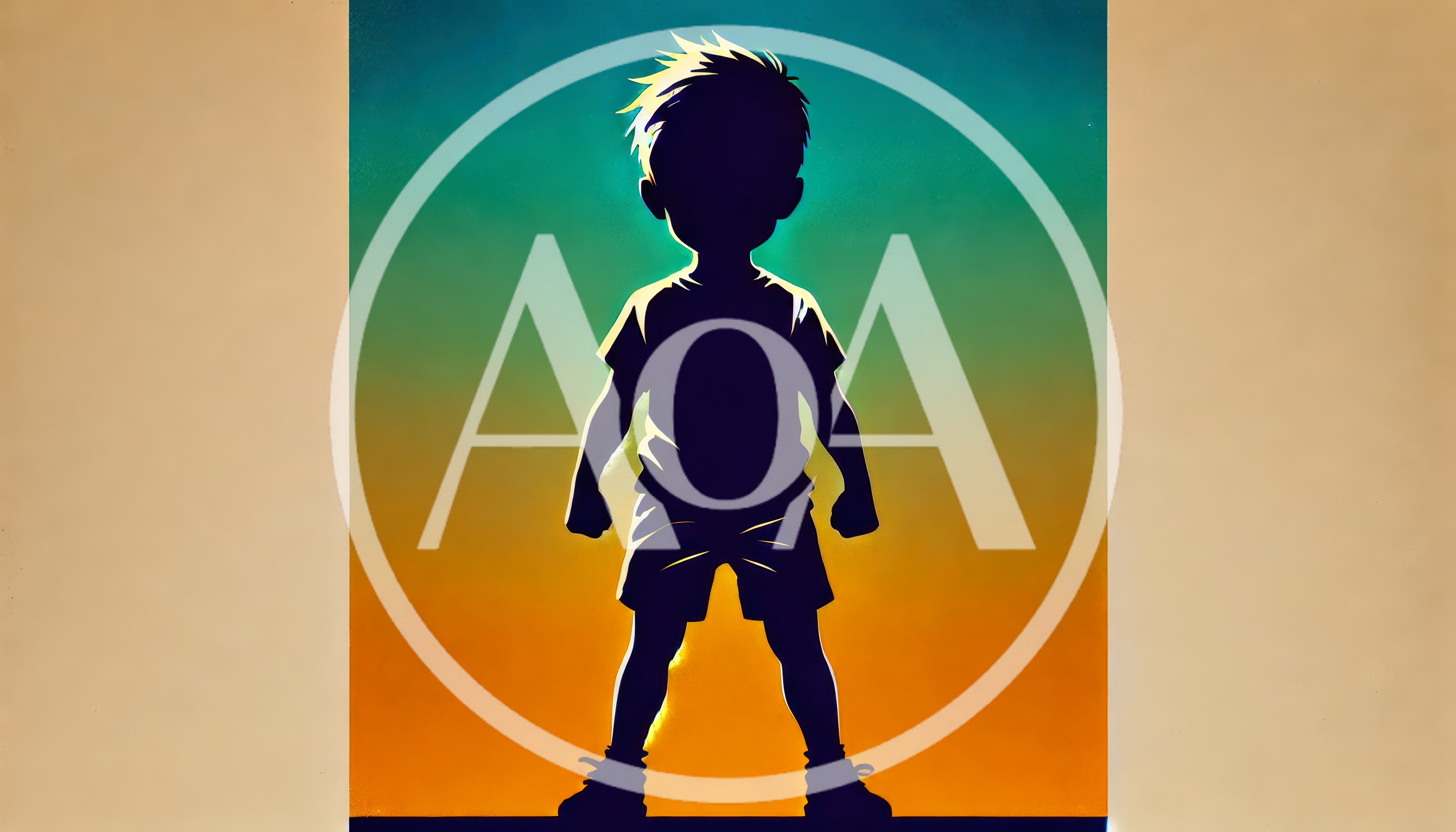 Silhouette Of A Young Boy Standing Against Sunset Background