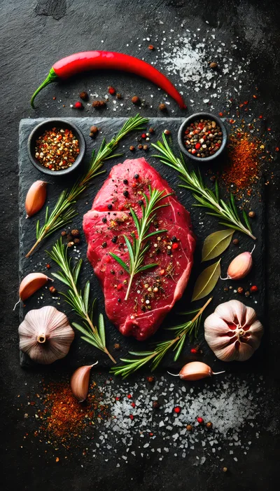 Raw Beef Steak With Herbs And Spices