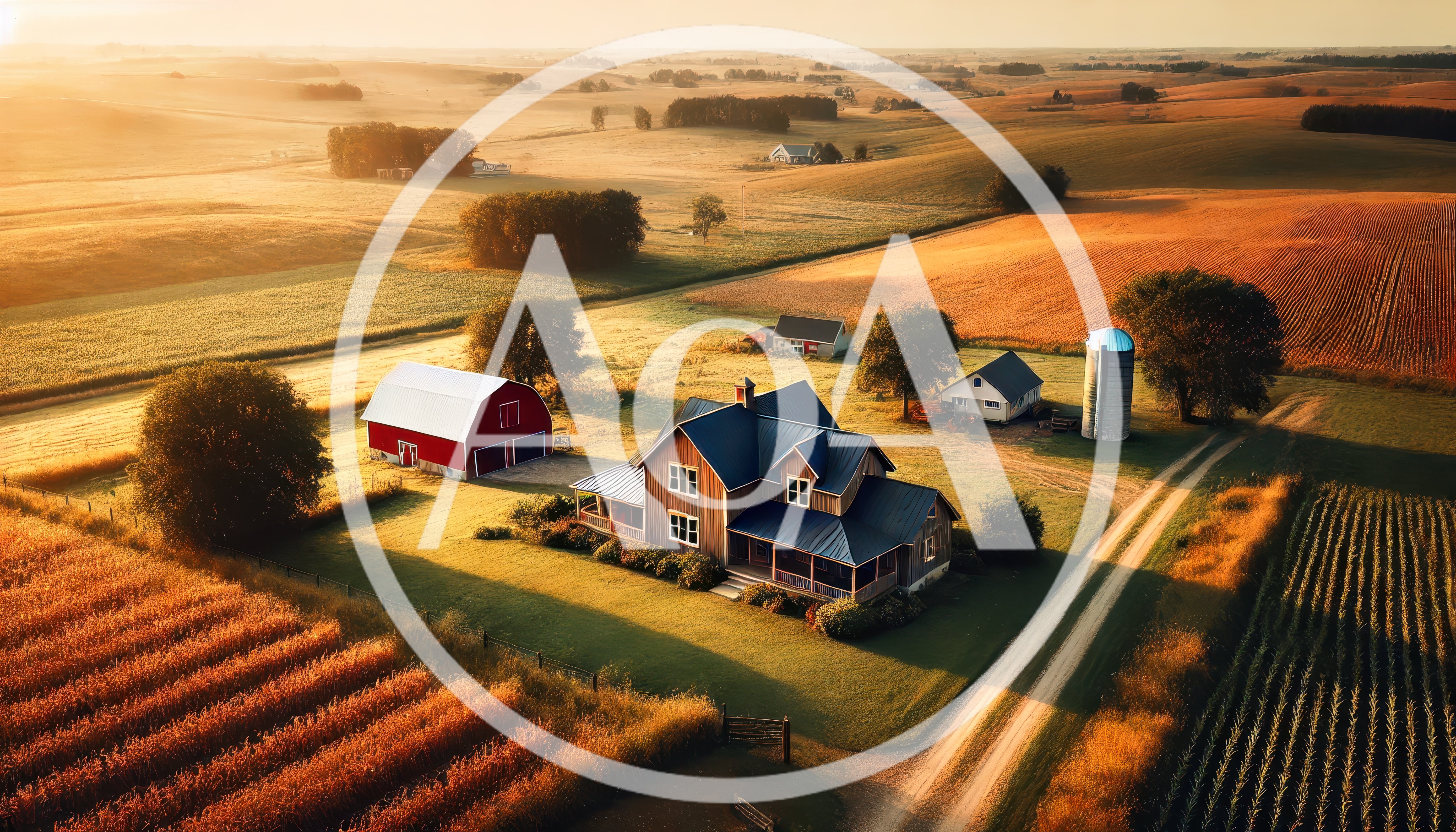 Aerial View Of A Rural Farmstead At Sunset