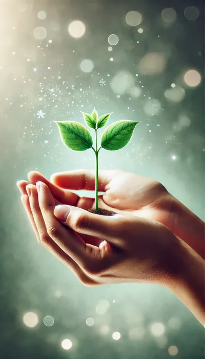Hands Cupping A Small Green Sprout