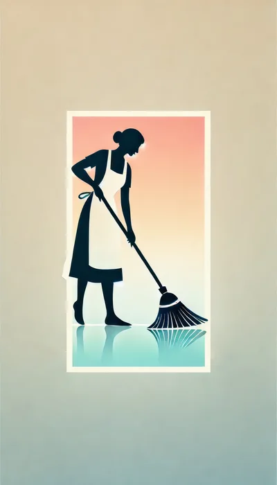 Minimalist Silhouette Of A Woman Sweeping With A Broom
