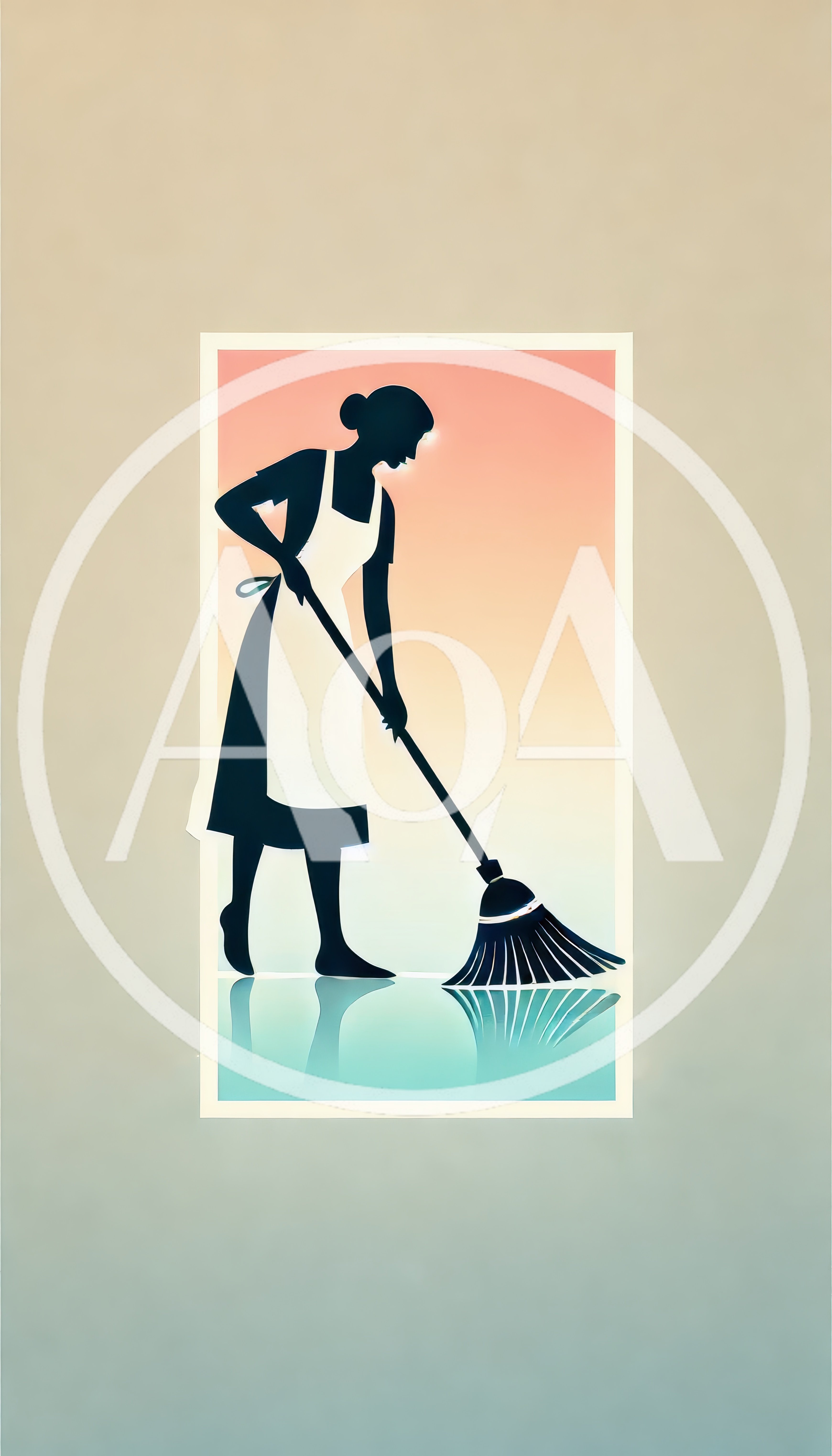 Minimalist Silhouette Of A Woman Sweeping With A Broom